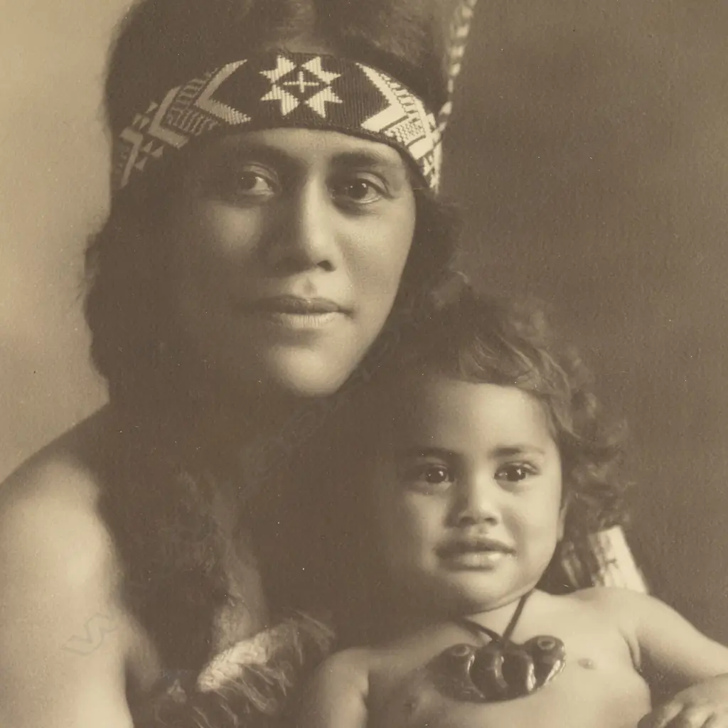 C. Troughton Clark (NZ 1890-1979) Māori Mother & Child carbonette print photograph, Image 1++